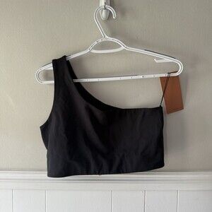 Girlfriend Collective Black Bianca One Shoulder Bra Size L NWT
